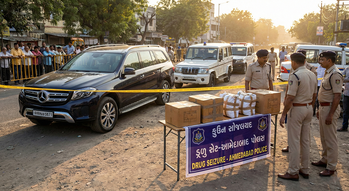 Mercedes car involved in Ahmedabad drug bust seizure